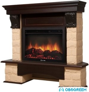 Портал Firelight Forte 25U (угловой, камень бежевый/шпон темный дуб)