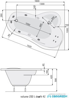 Ванна Poolspa Leda 160x100 R Economy 2 PHAH510SO2C0000