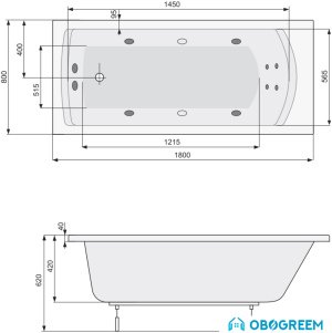 Ванна Poolspa Linea XL 180x80 Smart 1 PHPJX10ST1C0000