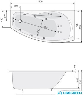 Ванна Poolspa Nicole 150x80 R Titanium PHAOD10STTC0000