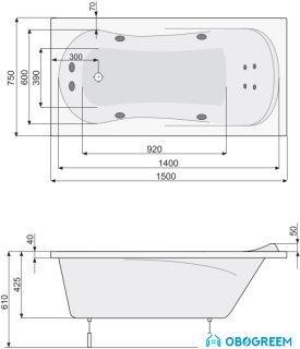 Ванна Poolspa Muza 150x75 Economy 1 PHPH210SO1C0000