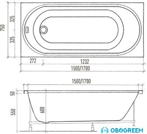 Ванна Eurolux Oberony 170x75 (с каркасом)