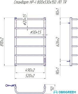 Полотенцесушитель Марио Стандарт HP-I 80x53 TR (левый)