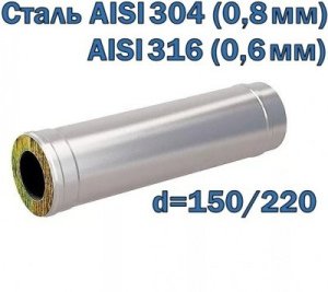 Труба двустенная утепленная 1000 мм D=150/220 AISI 304/316