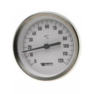 Термометр биметаллический аксиальный WATTS F+R801 OR - 1/2" (D-80 мм, шкала 0-120°C, гильза 50 мм)