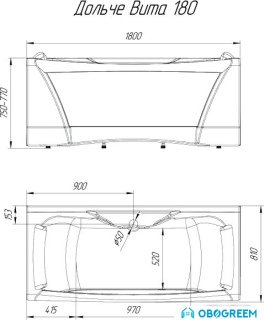 Ванна 1Марка Dolce Vita 180x80 (автоматический сифон)