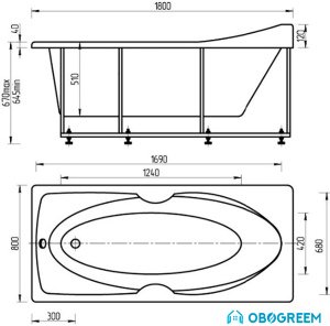 Ванна Aquatek Европа 180x80 R (с экраном)