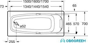 Ванна Roca Sureste N 170x70 (каркас, ручки, слив-перелив)