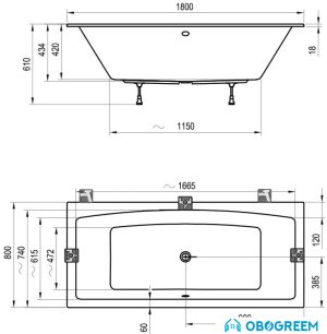 Ванна Ravak Formy 02 Slim 180x80 C891300000