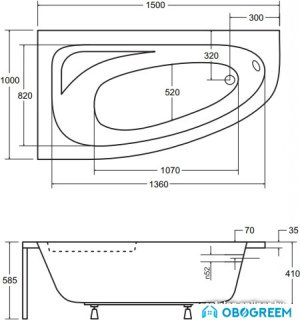 Ванна Besco Cornea 150x100 L