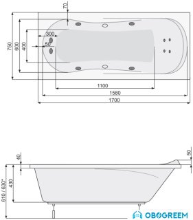 Ванна Poolspa Muza 170x75 Economy 1 PHPH310SO1C0000