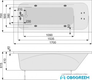 Ванна Poolspa Klio 170x70 Smart 2 PHPA410ST2C0000