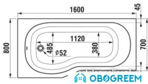 Ванна Jika Tigo 160x80 (правый) [2.2221.0.000.000.1]