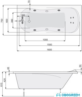 Ванна Poolspa Muza 160x75 Economy 1 PHPE810SO1C0000