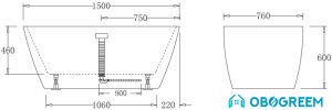 Ванна BelBagno BB72 150x76