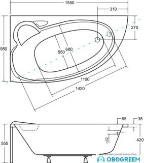 Ванна Besco Finezja Nova 155x95 L