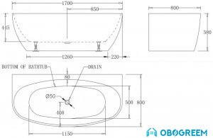 Ванна BelBagno BB83 170х80