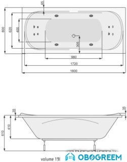 Ванна Poolspa Gemini 180x80 Titanium PHPD910STTC0000