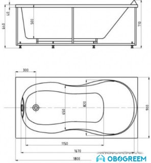 Ванна Aquatek Мартиника 180x90 (с экраном и каркасом, слив слева)