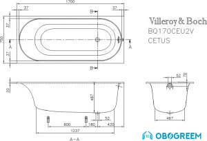 Ванна Villeroy & Boch Cetus 170x75 UBQ170CEU2V-01