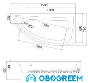 Ванна Cersanit Nano 150x75 (правая, с ножками)