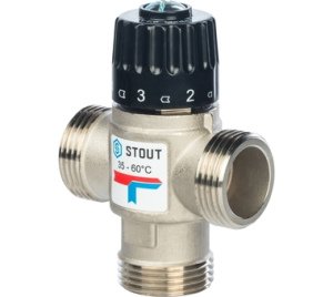 SVM-0020-166025 STOUT Трехходовой смесительный клапан для систем отопления и ГВС 1" НР   35-60°С KV 1,6