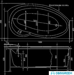 Ванна Aquanet Jersey 170x90 R (с каркасом и экраном)