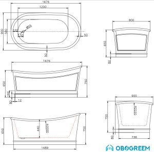 Ванна BelBagno BB32-MATT 168х90