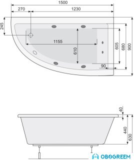 Ванна Poolspa Laura 150x90 L Smart 1 PHANW10ST1C0000