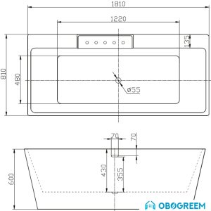 Ванна BelBagno BB19-NERO/BIA 181x81