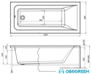Ванна Aquanet Bright 155x70