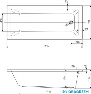 Ванна Cezares Plane Mini Solo 160х70