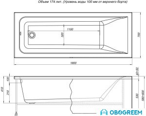 Ванна Aquanet Bright 180x70