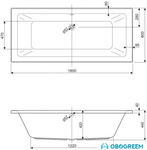 Ванна Cezares Plane Mini 180x80