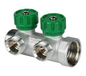 FAR Коллектор распределительный 1", проходной, хромированный, 2 отвода 3/4" ЕК