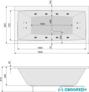 Ванна Poolspa Vita 180x90 Titanium PHPH810STTC0000