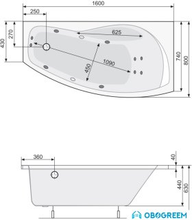 Ванна Poolspa Nicole 160x80 R Titanium PHAOF10STTC0000