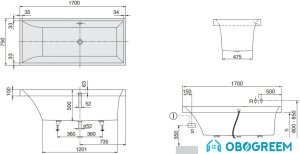 Ванна Villeroy & Boch Squaro 170x75 UBQ170SQR2V-01
