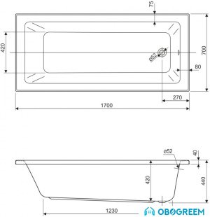 Ванна Cezares Plane Mini Solo 170х70