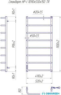 Полотенцесушитель Марио Стандарт HP-I 109x53 TR (правый)