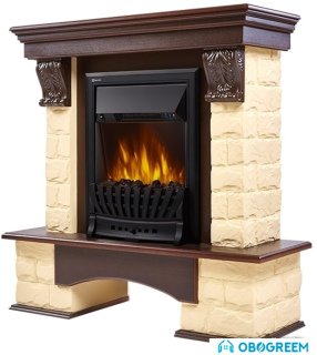 Портал Firelight Forte Classic U (угловой, камень бежевый/шпон темный дуб)