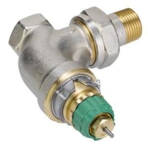 Клапан терморегулирующий Danfoss радиаторный,RA-DV Ду15, 1/2 , угловой никелированный (для двухтрубной насосной системы отопления) 01