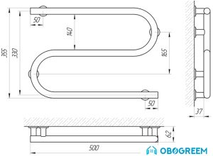 Полотенцесушитель Laris S-образный 25 ПС2 50х33 Э