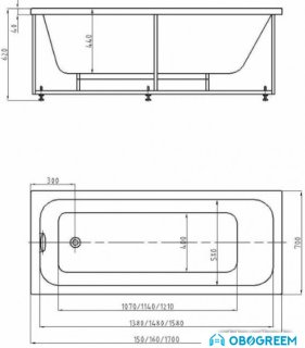 Ванна Aquatek Мия 170x70 (фронтальный экран и каркас, слив справа)