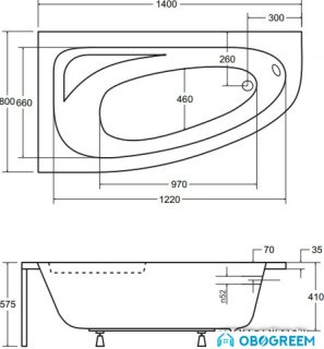 Ванна Besco Cornea 140x80 L