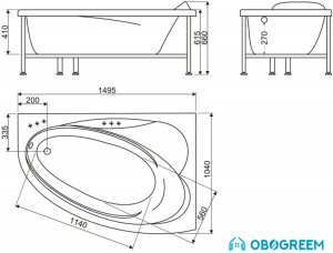 Ванна BelBagno BB106 150х104 правая