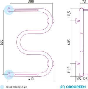 Полотенцесушитель Сунержа М-образный 600х400 +2 полки
