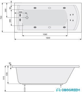 Ванна Poolspa Linea 160x70 Smart 2+ PHPNC10ST2C1960