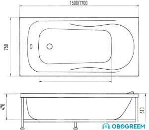 Ванна Eurolux Alla 170x75 (с каркасом)