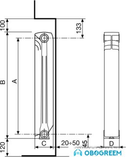 Алюминиевый радиатор Fondital Ardente C2 500/100 V63903410 (10 секций)